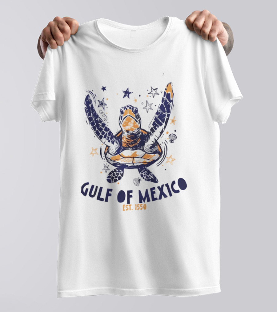 Gulf Of Mexico Sea Turtle Ocean Beach EST. 1550 Stars T-Shirt