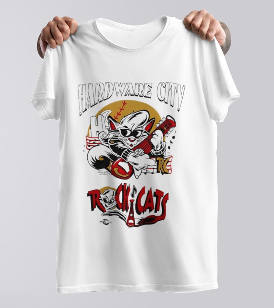 Hardware City Rock Cats Cool Guitar Playing Cat T-Shirt