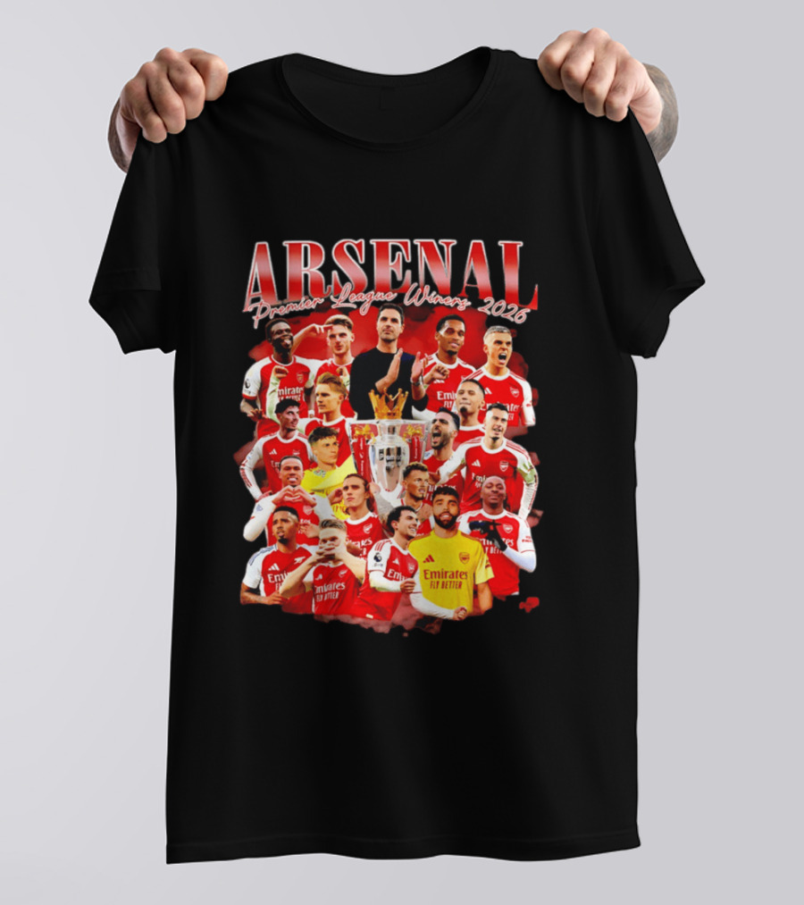 Arsenal Premier League Champions 2026 Celebratory Team Collage T-Shirt