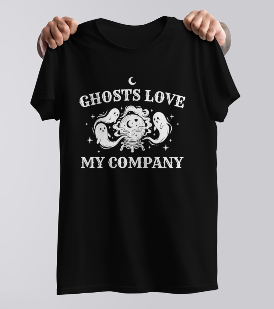 Ghosts Love My Company Crescent Moon And Stars Spiral T-Shirt