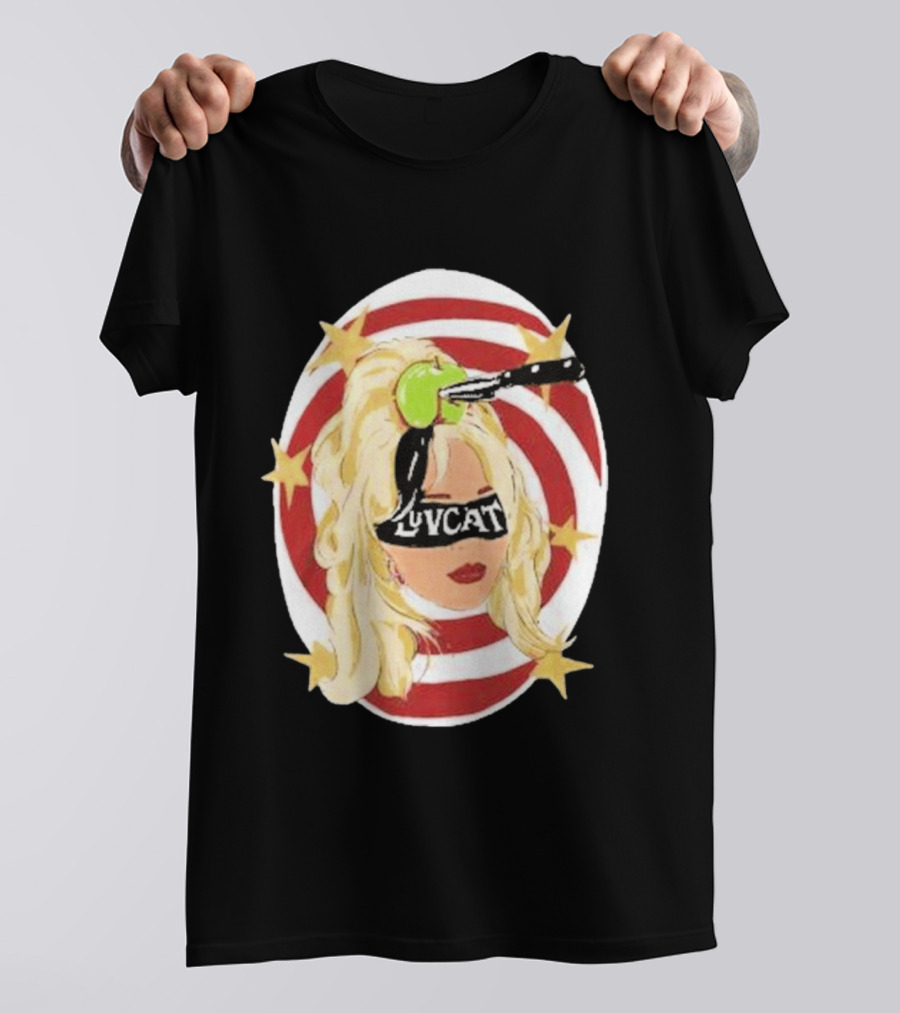 Luvcat Blonde Woman Bullseye Knife Apple Starburst T-Shirt
