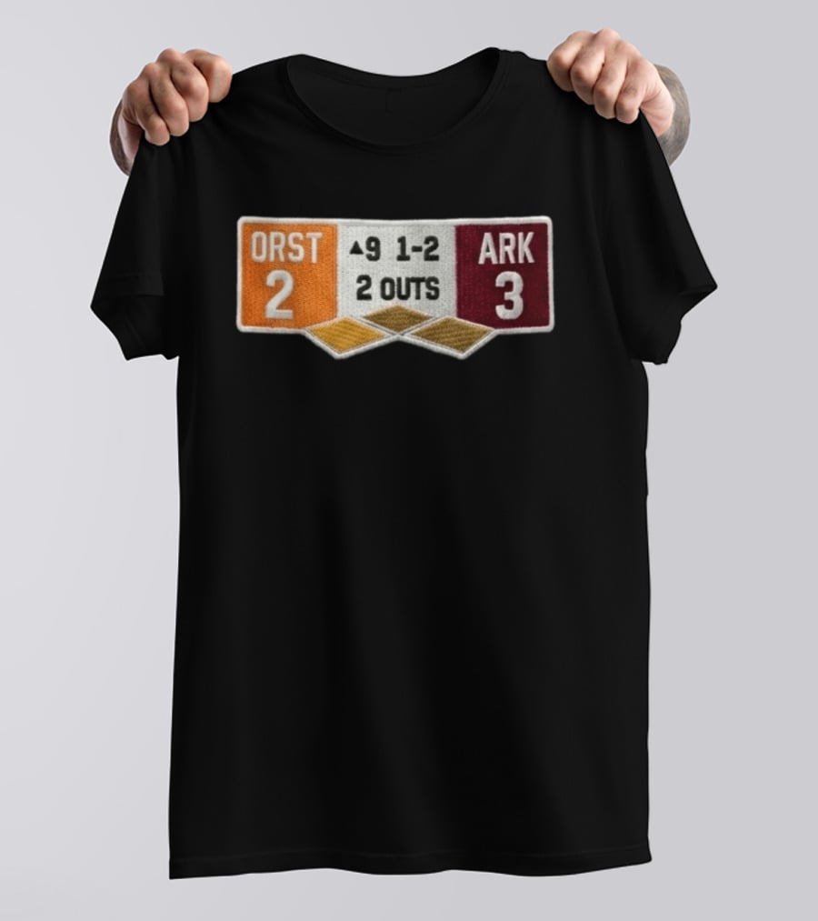 ORST 2 ARK 3 Scoreboard 9 1 2 2 Outs Baseball Patch T-Shirt