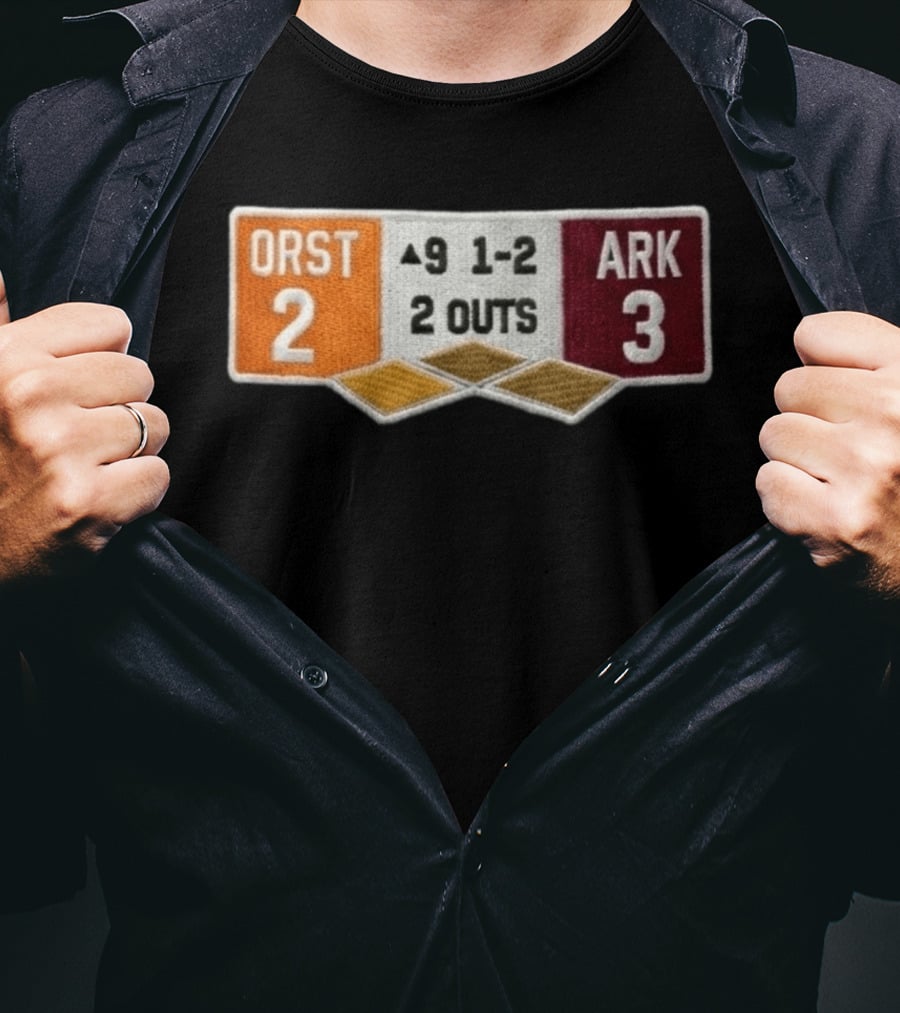 ORST 2 ARK 3 Scoreboard 9 1 2 2 Outs Baseball Patch T-Shirt
