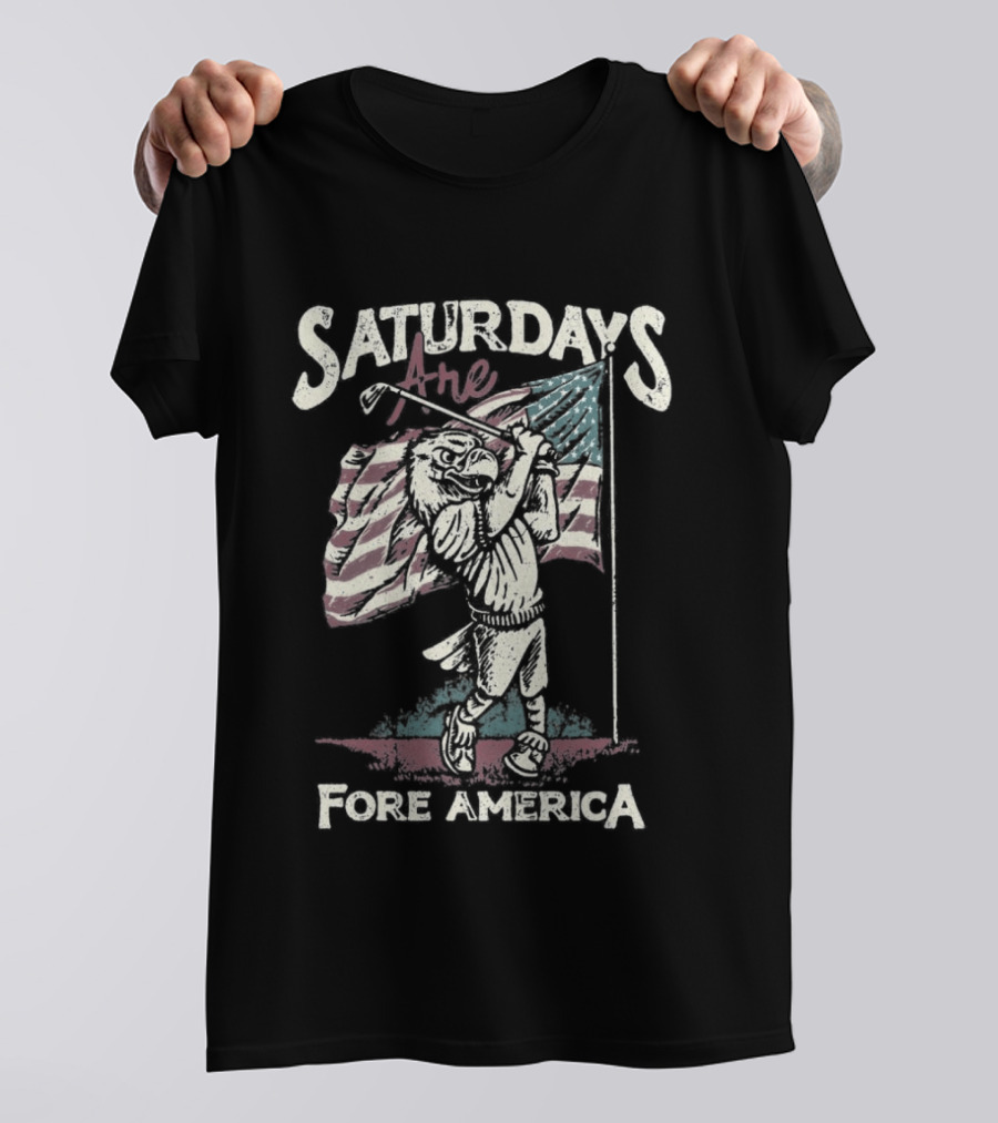 Saturdays Are Fore America Patriotic Golf With American Flag T-Shirt