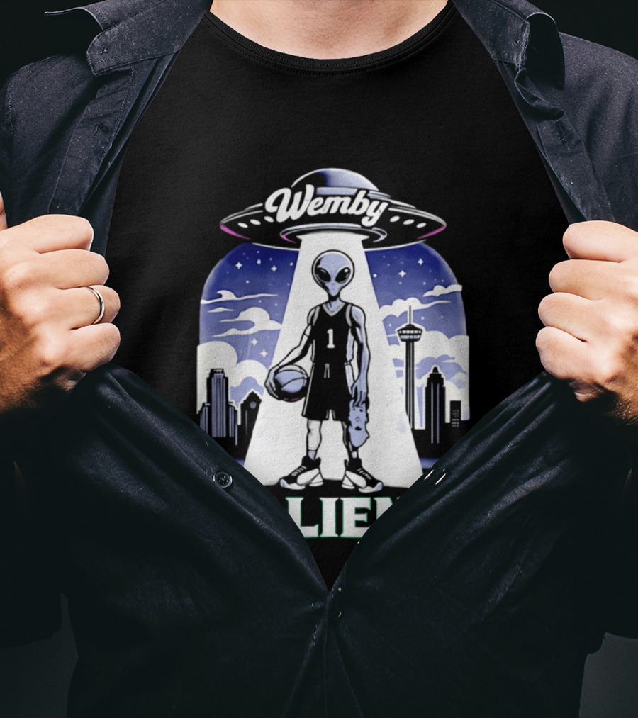 Wemby Alien Basketball UFO Skyline T-Shirt