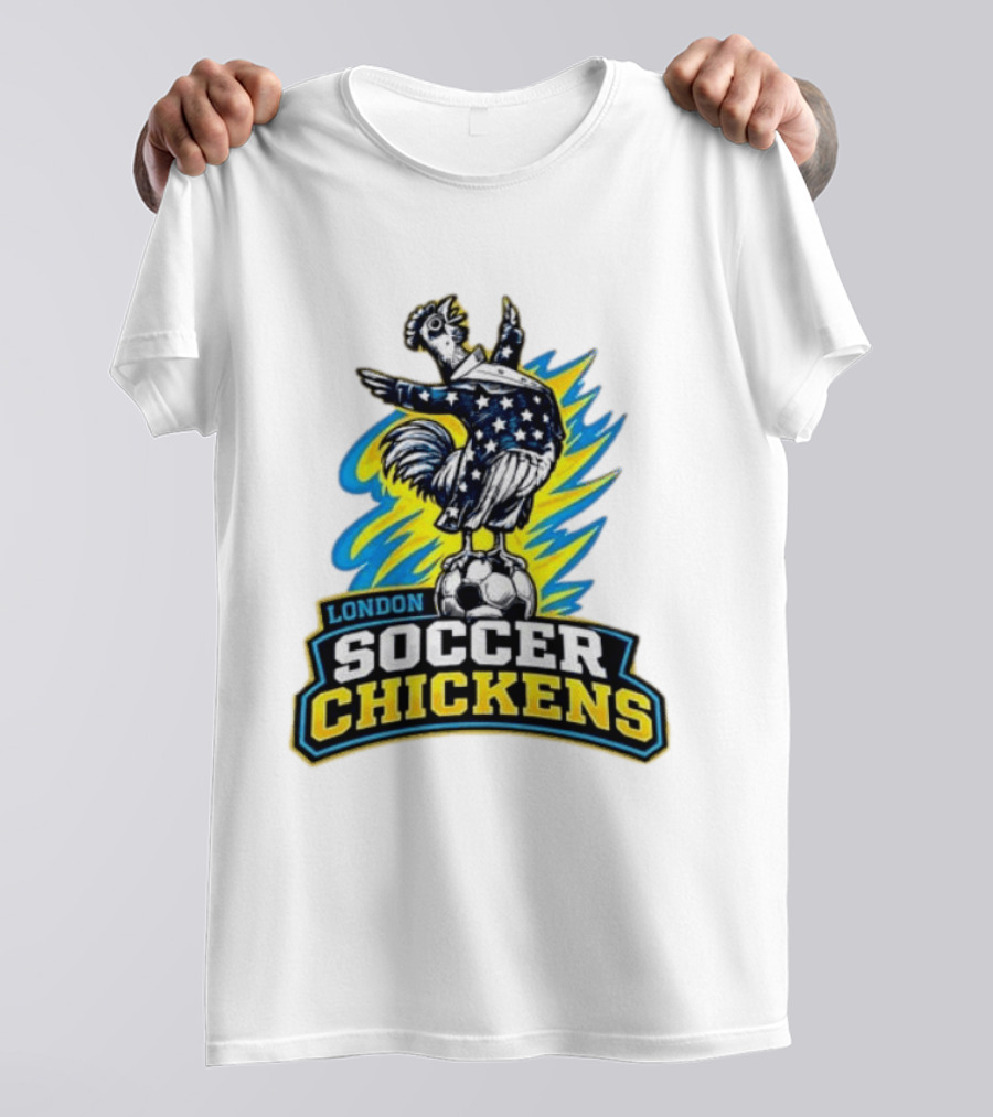 London Soccer Chickens Rooster On Soccer Ball With Stars And Stripes T-Shirt