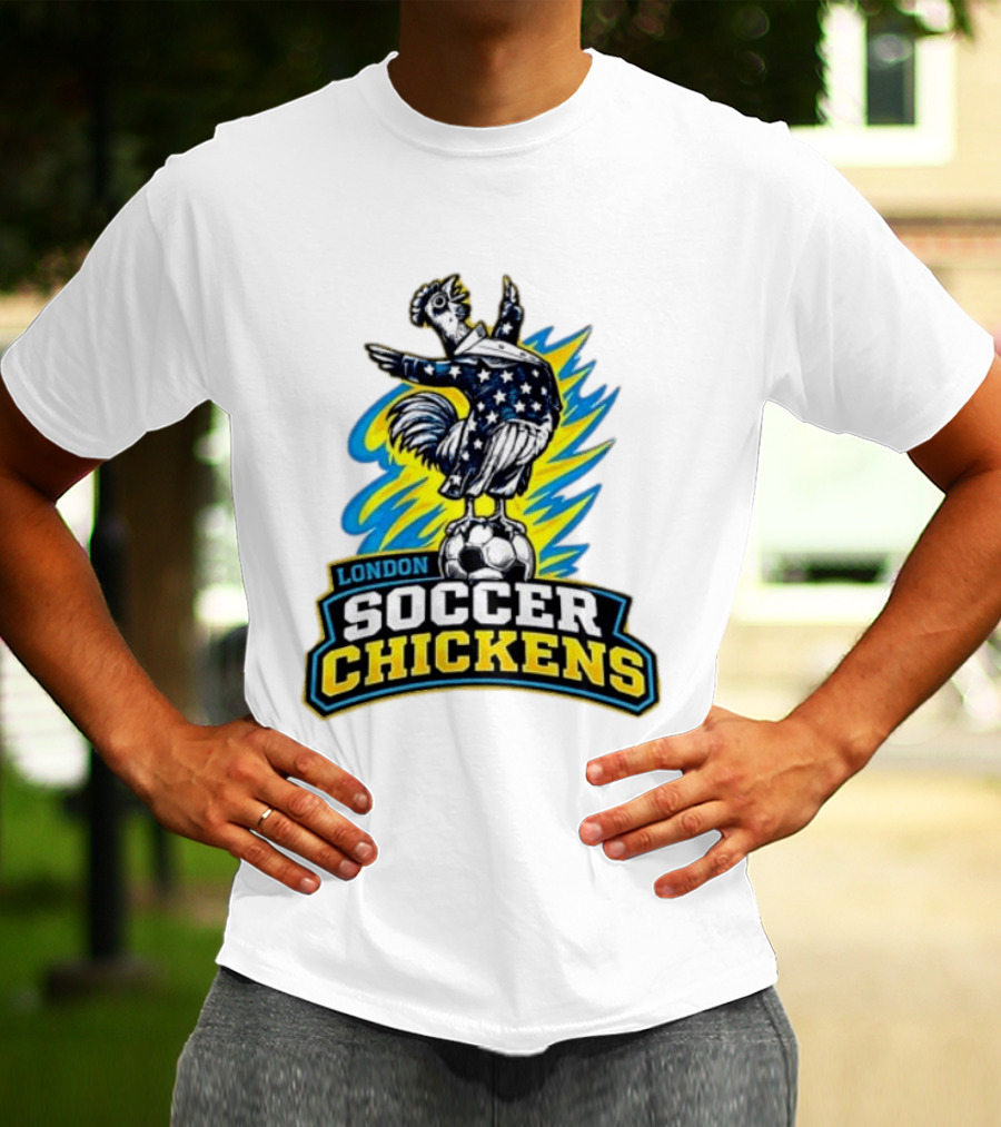 London Soccer Chickens Rooster On Soccer Ball With Stars And Stripes T-Shirt