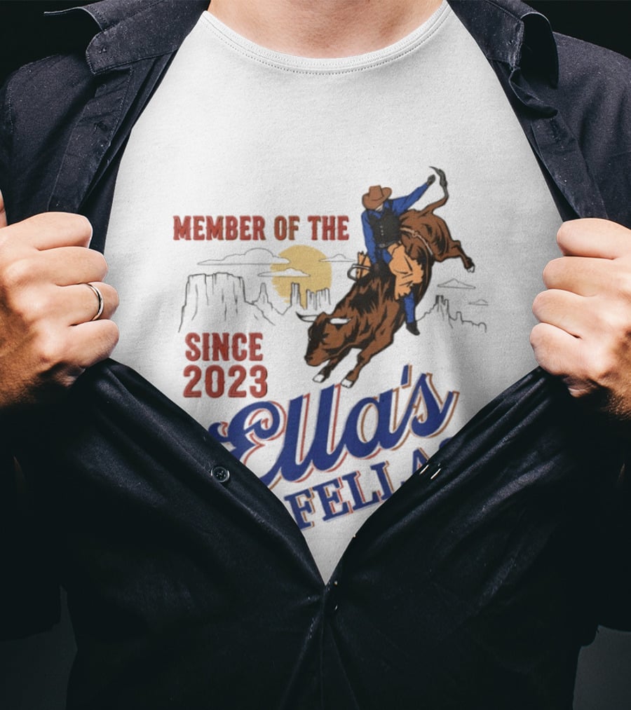 Member Of The Ella's Fellas Club Western Rodeo Since 2023 Cowboy Bull Rider Desert Sunset T-Shirt