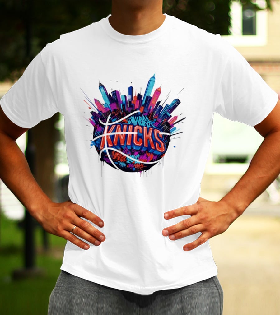 New York Knicks Graffiti Street Skyline Basketball T-Shirt