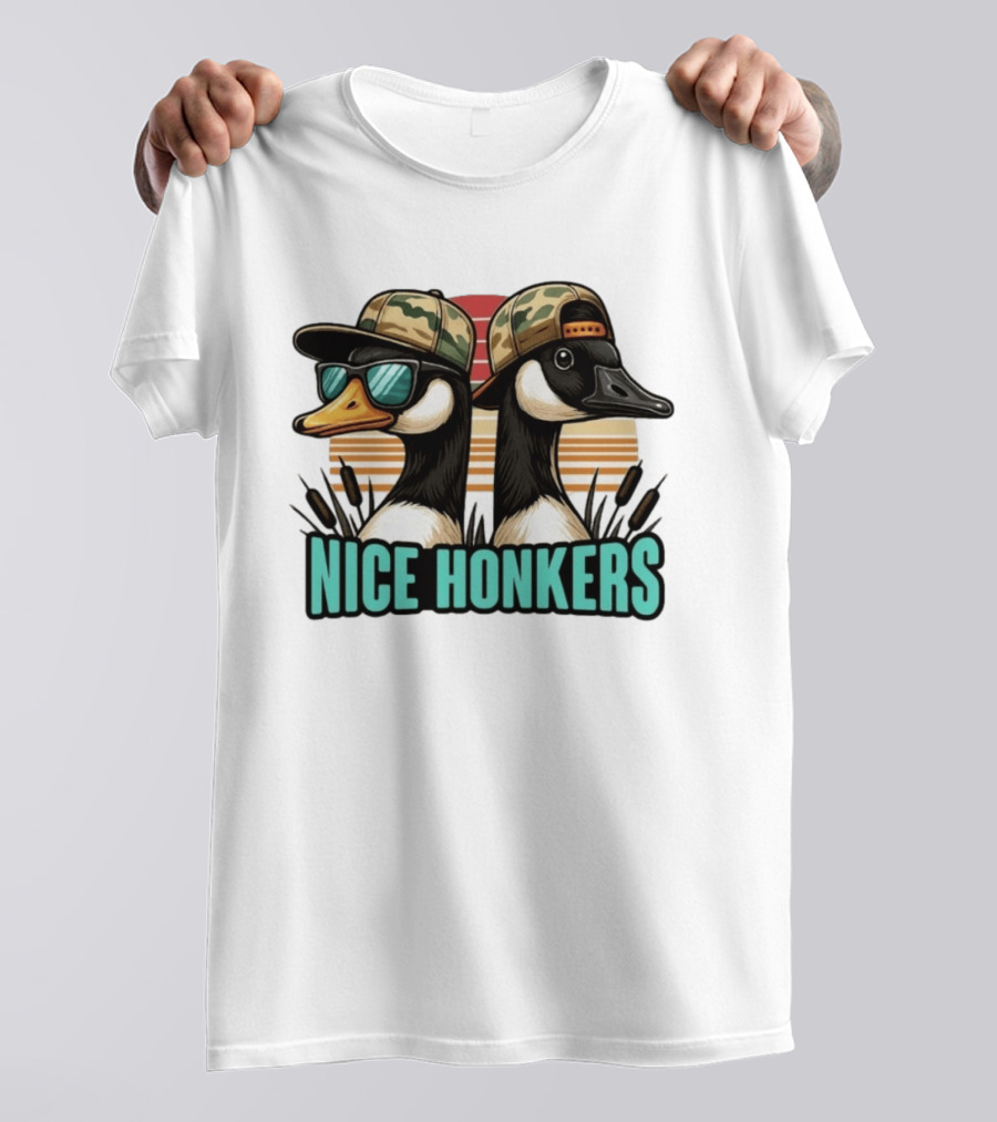 Nice Honkers Duck Hunting Fathers Day Camouflage Hat Sunglasses T-Shirt