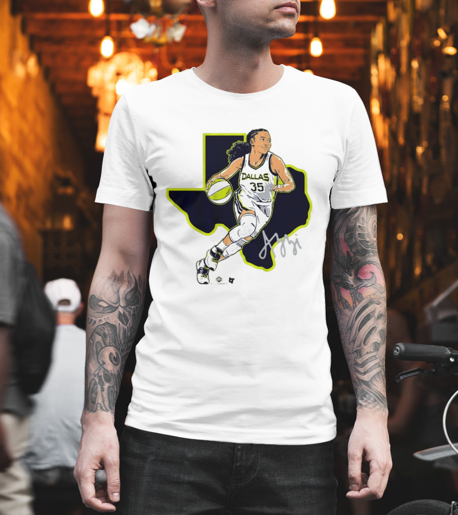 Dallas Basketball 35 Texas Map Player Dribbling T-Shirt