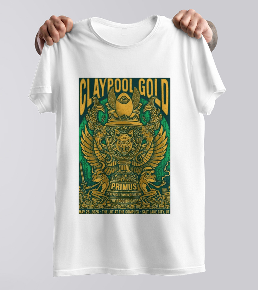 Claypool Gold Primus Salt Lake City UT 5 26 2026 The Complex Claypool Lennon Delirium Frog Brigade T-Shirt