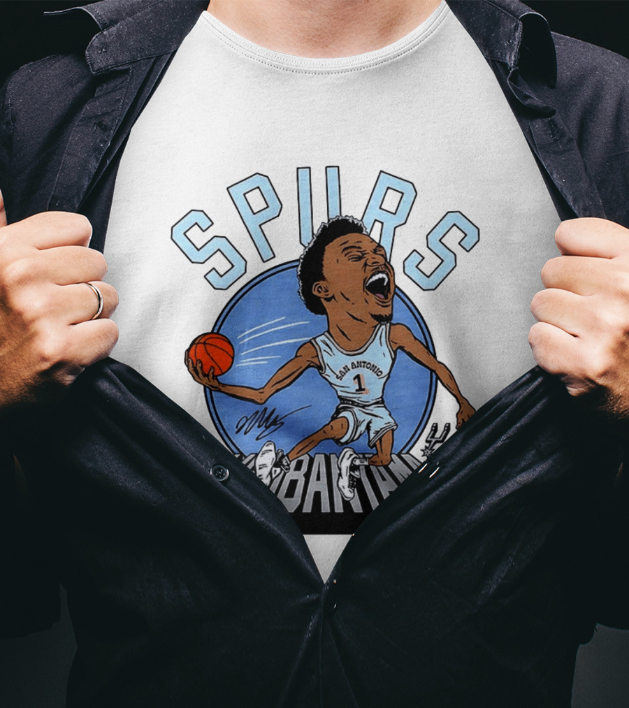 Spurs San Antonio Keldon Johnson Caricature Wembanyama 2026 NBA Basketball T-Shirt
