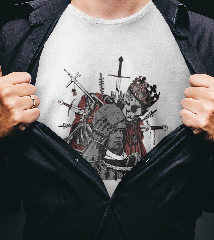 Memento Mori Skeleton King With Medieval Crown Swords And Halberd T-Shirt