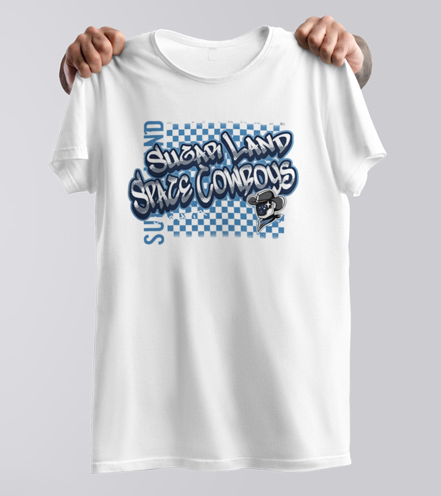 Sugar Land Space Cowboys Minor League Baseball Team Checkerboard Vintage Western Hat T-Shirt