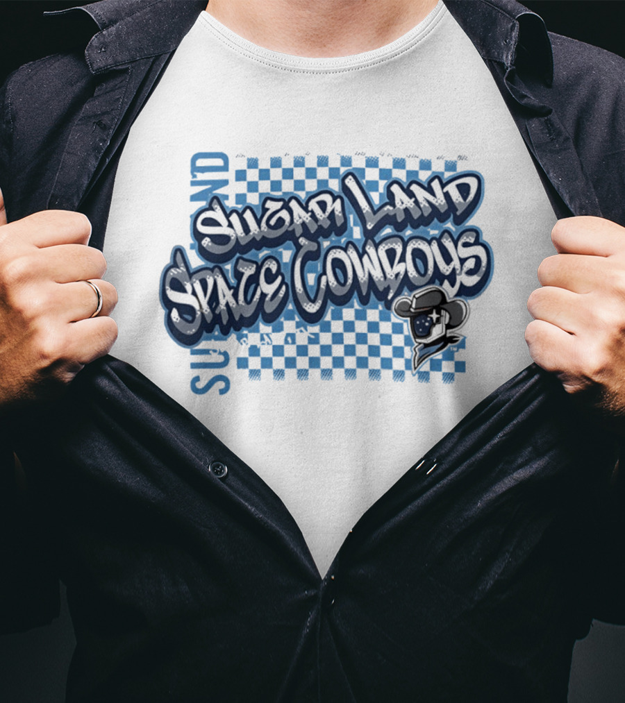 Sugar Land Space Cowboys Minor League Baseball Team Checkerboard Vintage Western Hat T-Shirt