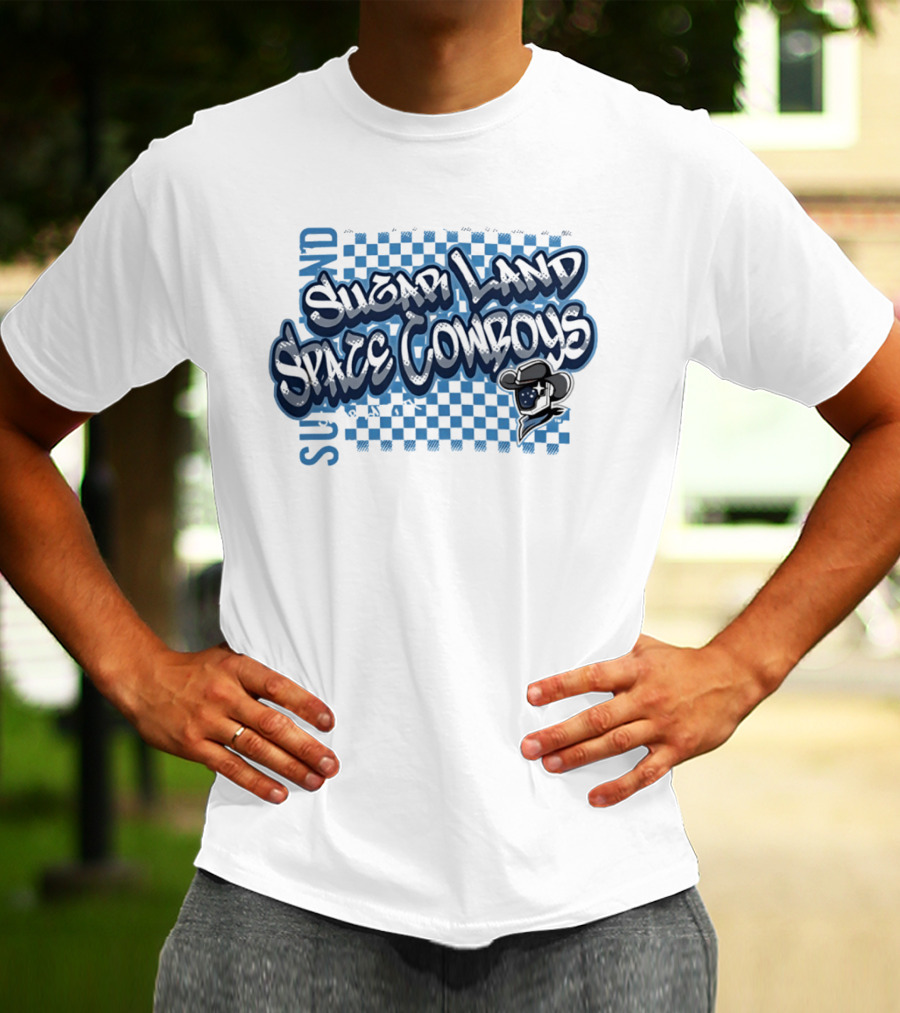 Sugar Land Space Cowboys Minor League Baseball Team Checkerboard Vintage Western Hat T-Shirt