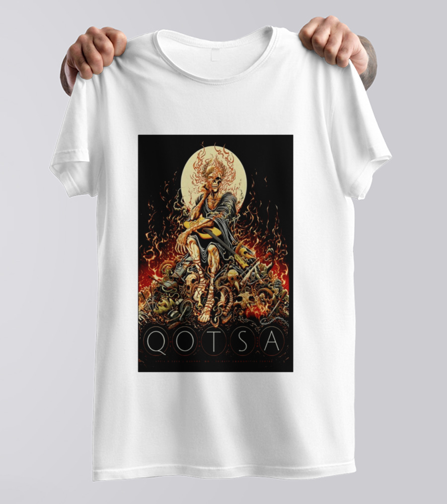 QOTSA April 8 2024 Calgary Communities Centre Flaming Skeleton Throne T-Shirt