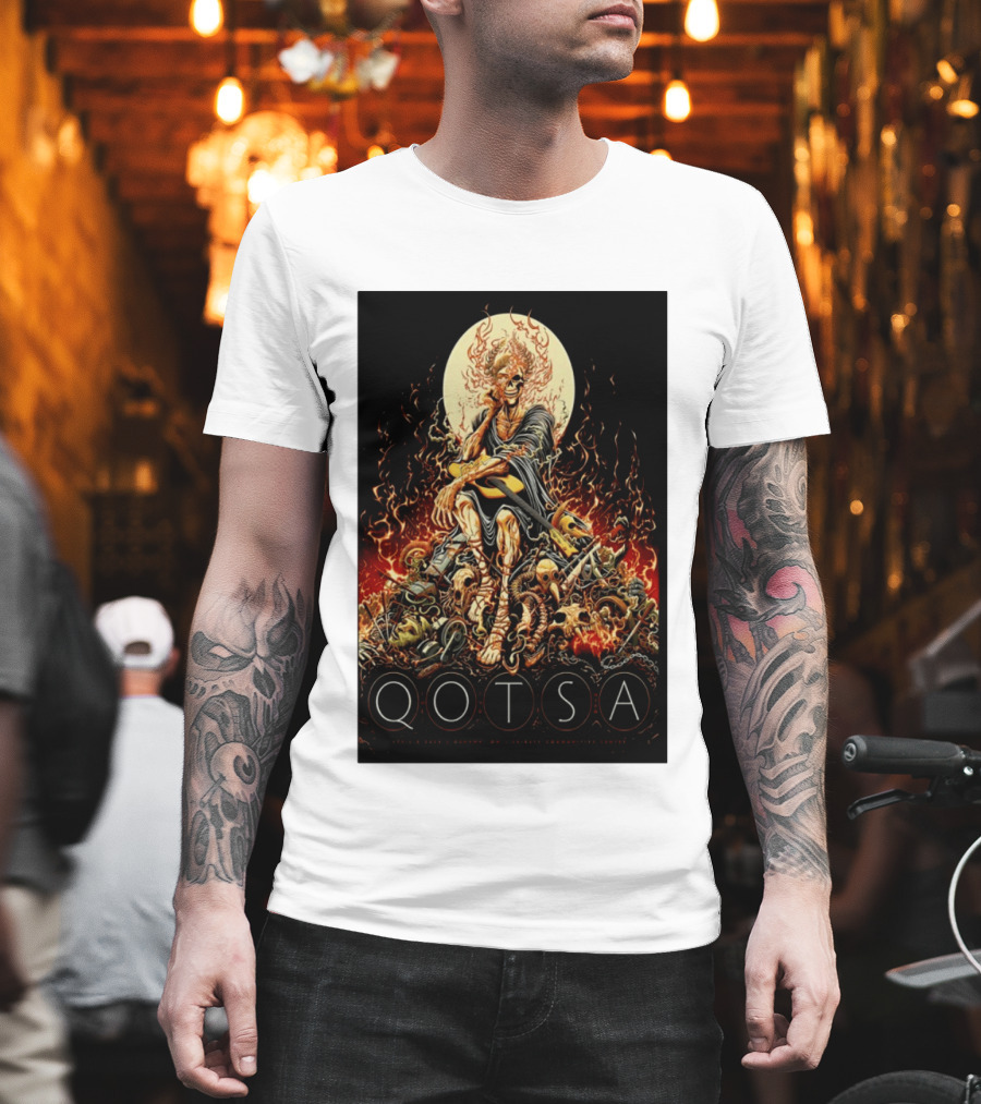 QOTSA April 8 2024 Calgary Communities Centre Flaming Skeleton Throne T-Shirt