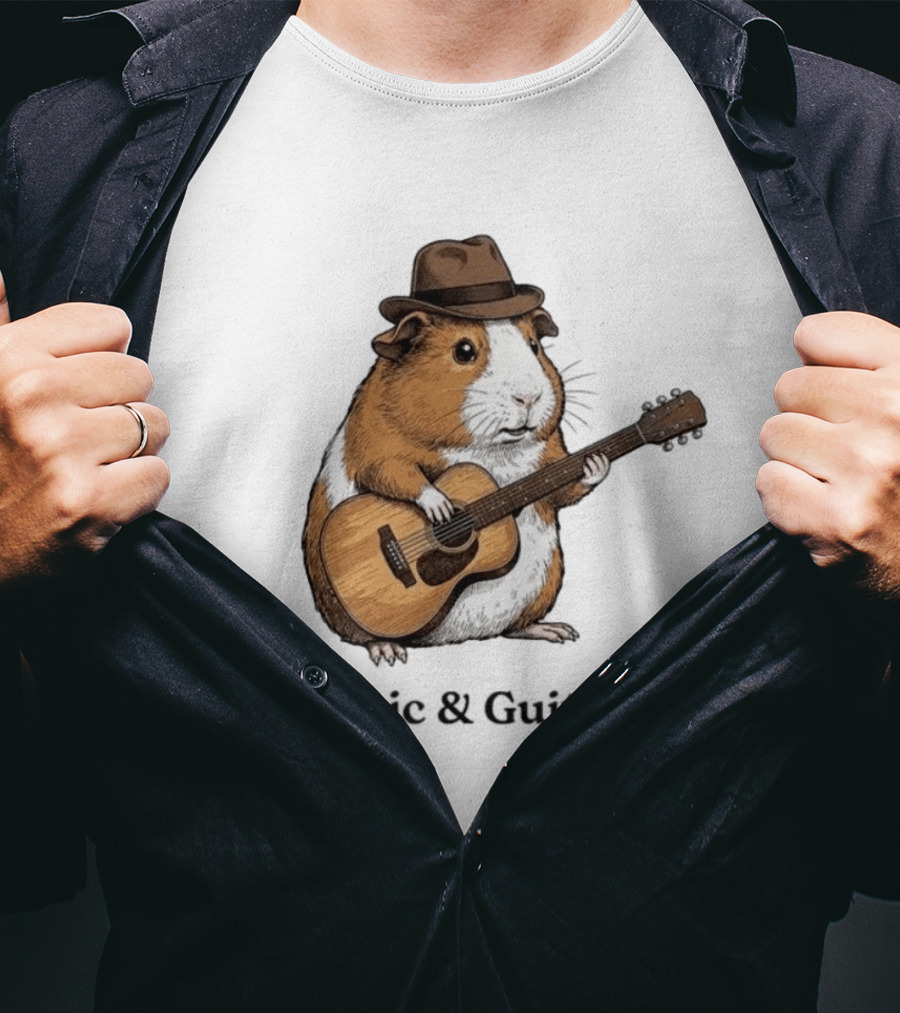 Guinea Pig With Guitar And Hat Acoustic Guitarded T-Shirt