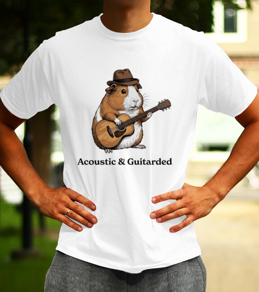 Guinea Pig With Guitar And Hat Acoustic Guitarded T-Shirt