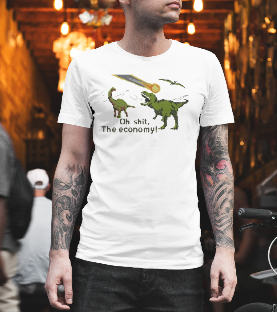 Oh Shit The Economy Dinosaur Meteor Funny Meme T-Shirt