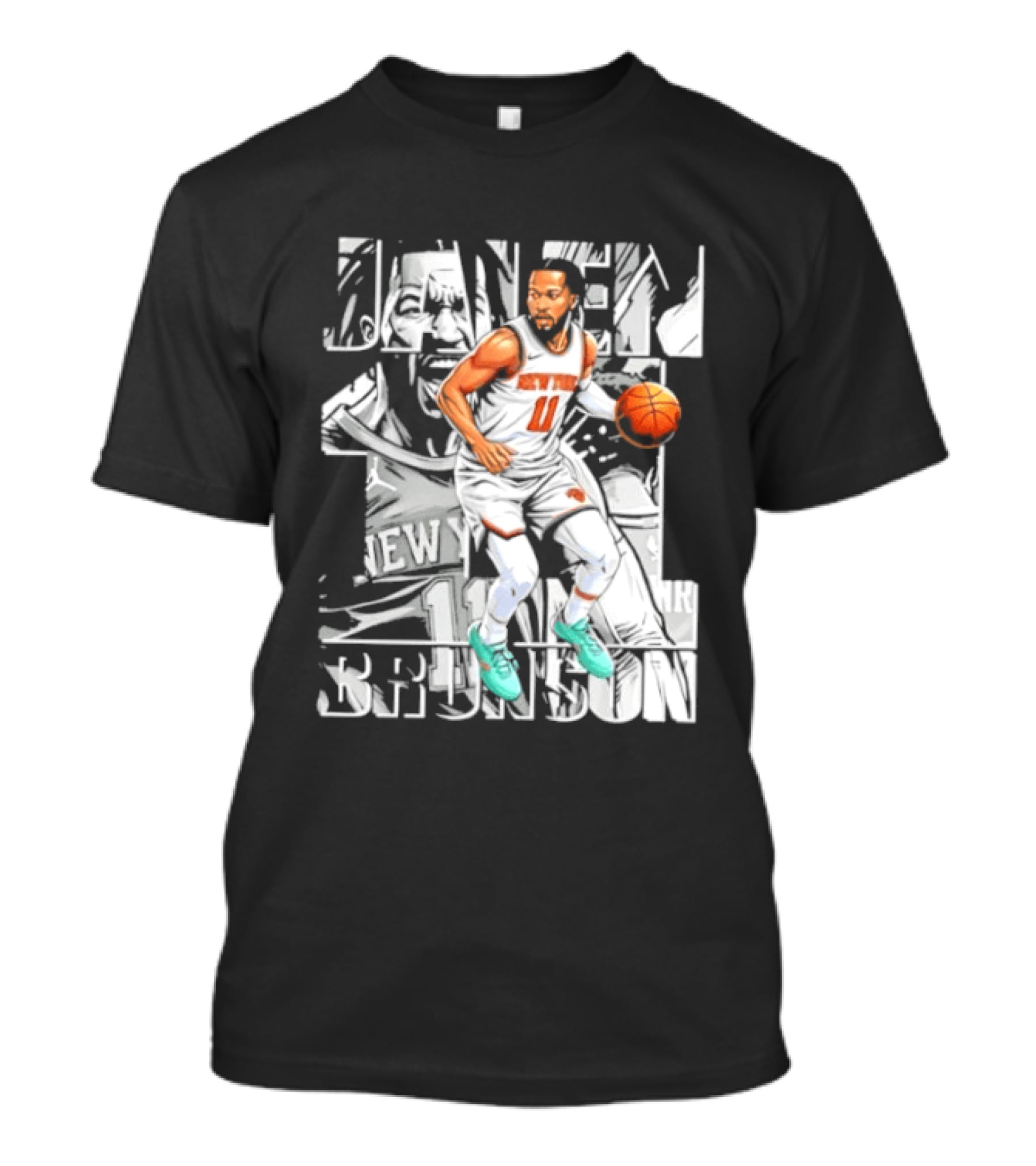 Jalen Brunson New York Number 11 Basketball Player Dribbling Action T-Shirt