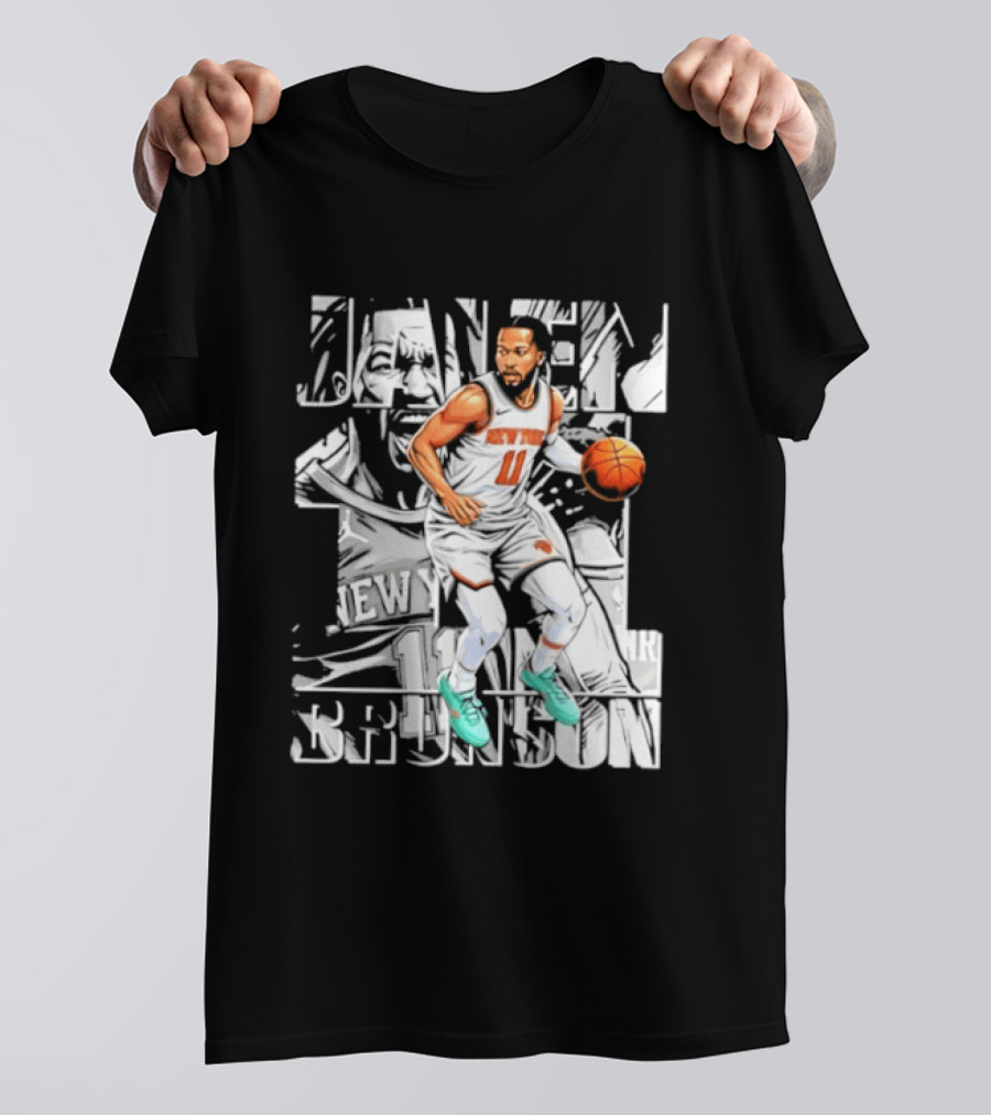 Jalen Brunson New York Number 11 Basketball Player Dribbling Action T-Shirt