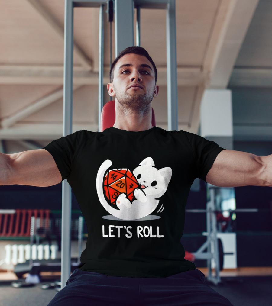 Let's Roll Cat Holding 20 Sided Die Dungeons And Dragons T-Shirt