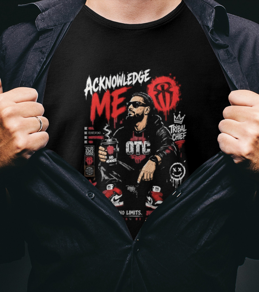 WWE Roman Reigns Acknowledge Me Tribal Chief OTC Red And White T-Shirt