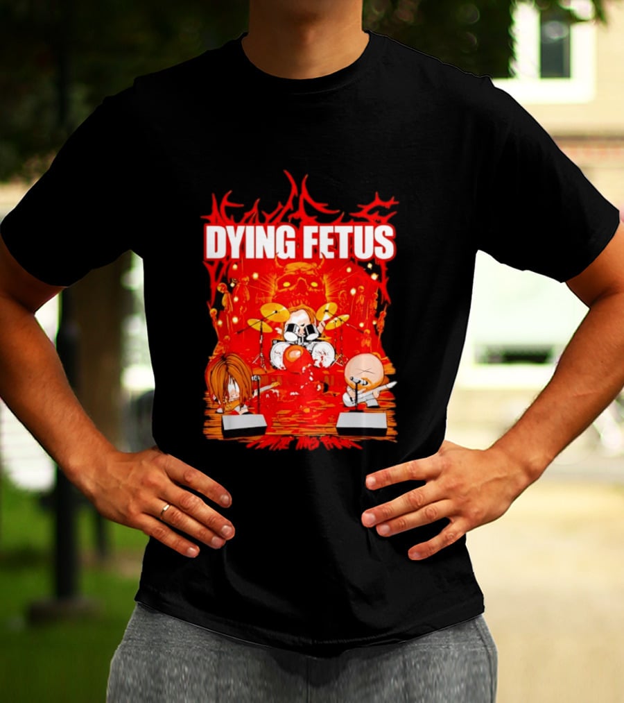 Dying Fetus Cartoon Band Rocking Out In Red Scene T-Shirt