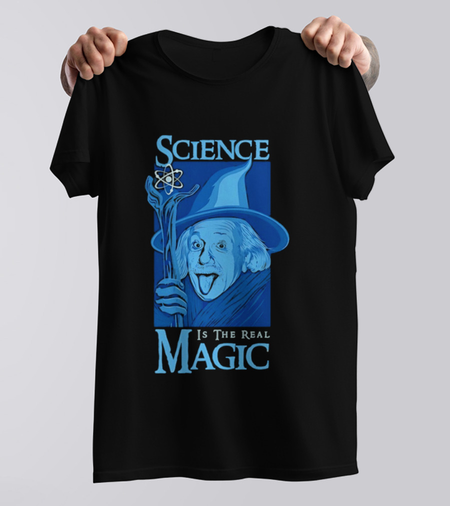 Science Is The Real Magic Einstein Wizard Motif T-Shirt