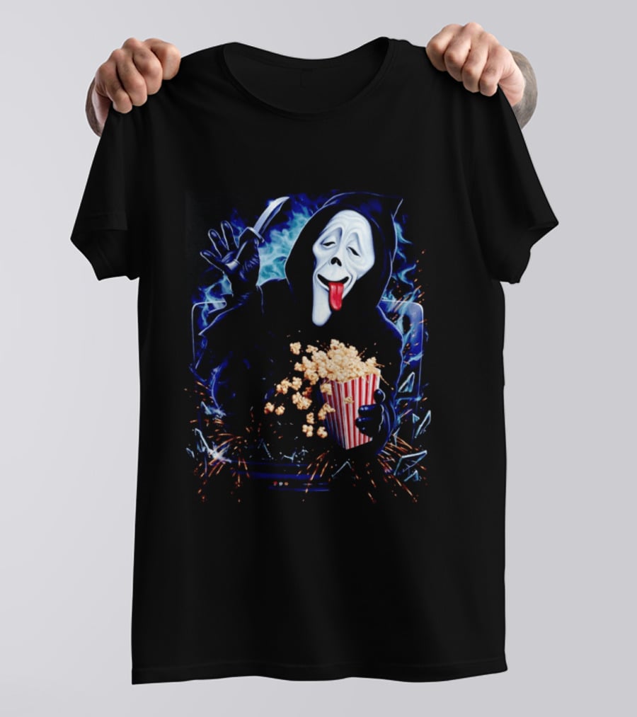 Ghost Face Spoof Knife Popcorn Scary Movie Munchies T-Shirt