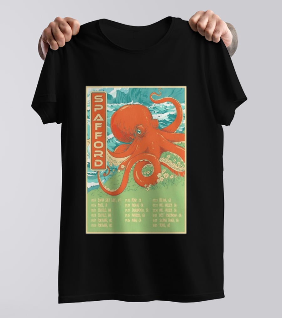 Spafford Fall Tour 2026 Octopus Illustration With Cities And Dates T-Shirt