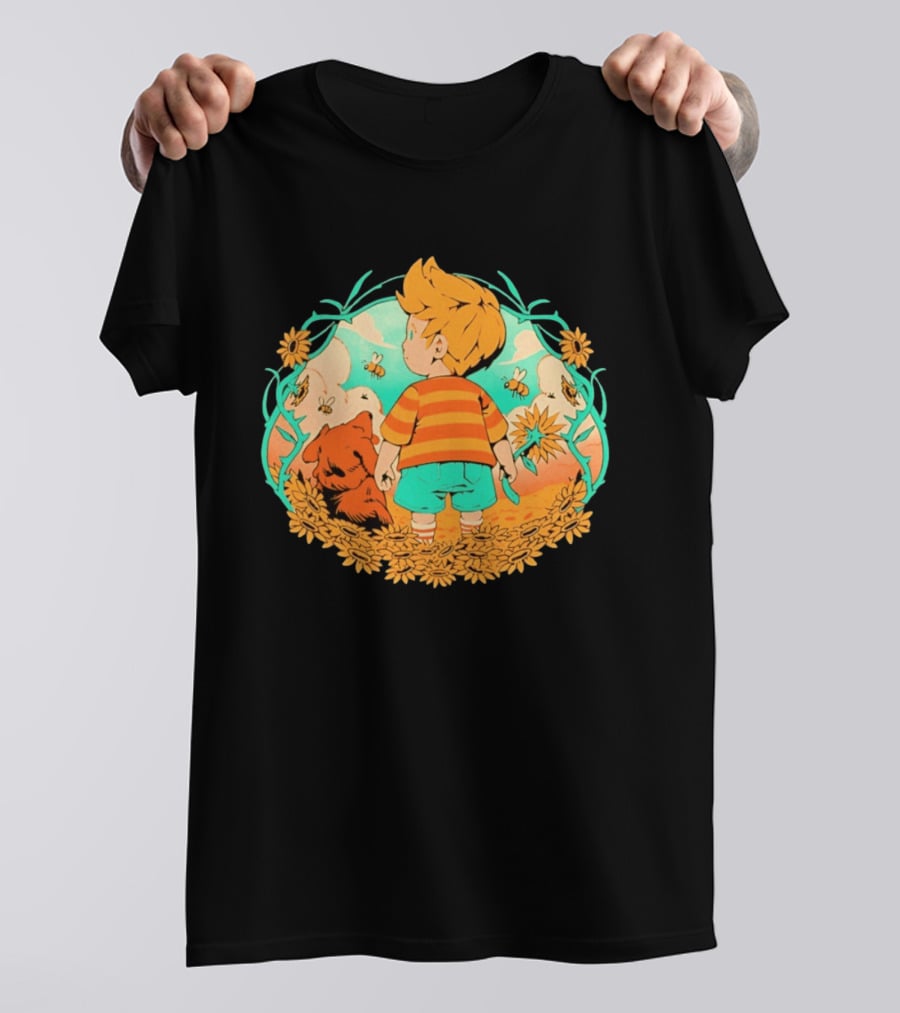 Sunflower Boy Lucas And Boney Mother 3 Adventure Sunflowers And Bees Scene T-Shirt