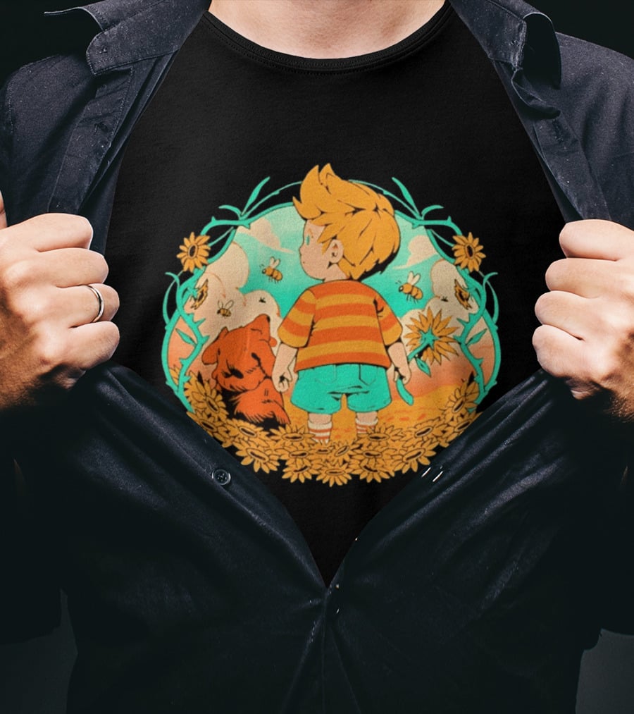 Sunflower Boy Lucas And Boney Mother 3 Adventure Sunflowers And Bees Scene T-Shirt