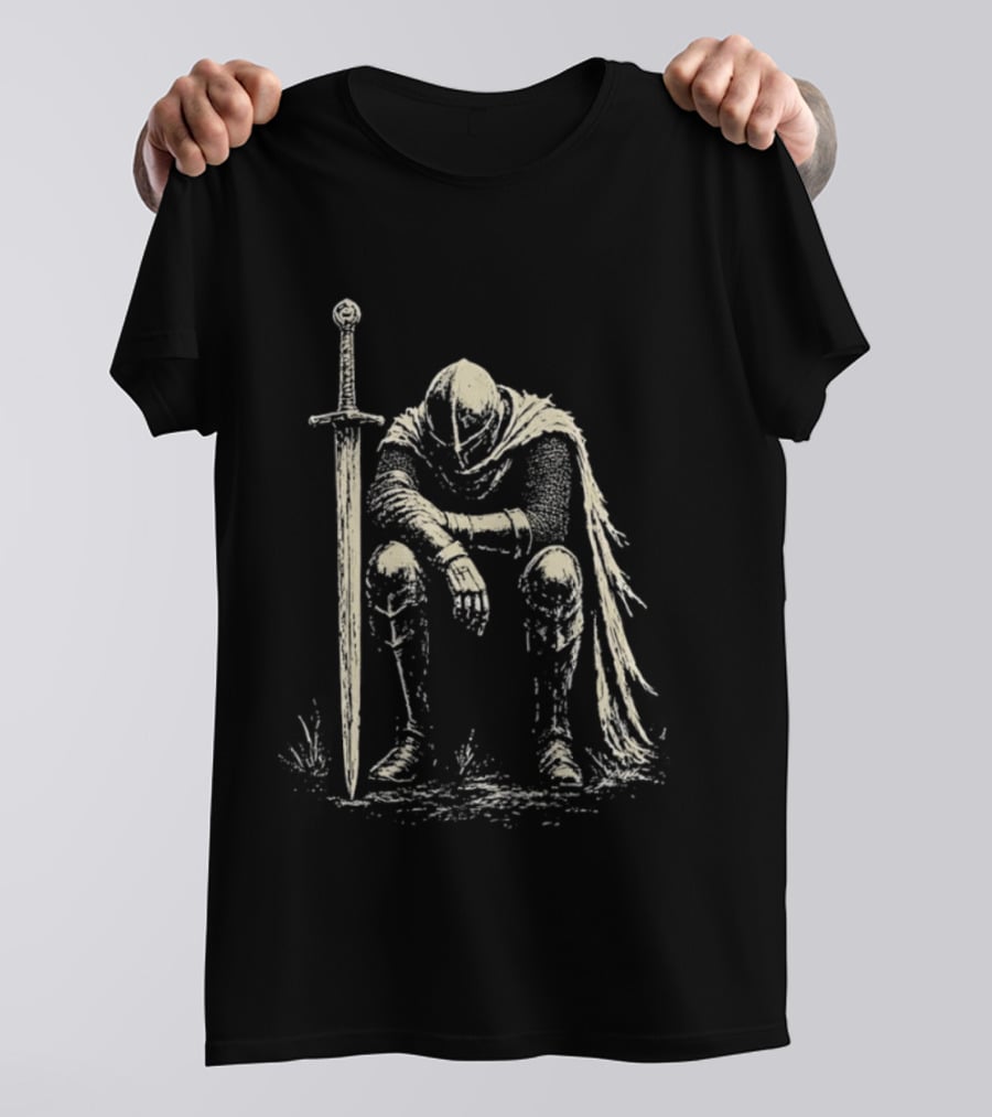 The Betrayed Knight Medieval Warrior With Sword And Cape T-Shirt