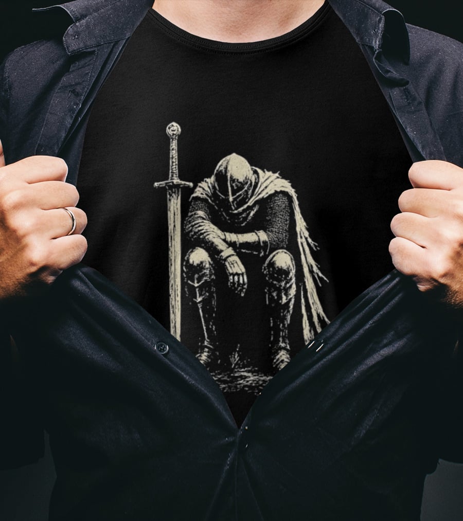 The Betrayed Knight Medieval Warrior With Sword And Cape T-Shirt