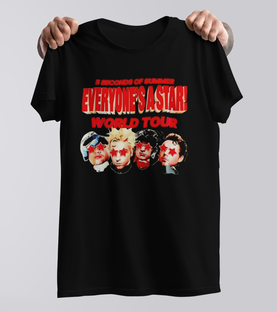 5 Seconds Of Summer Everyone's A Star World Tour Red Star Faces T-Shirt