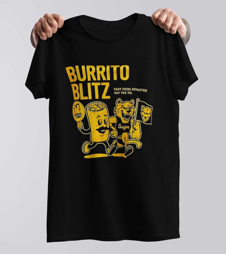 Burrito Blitz Fast Food Athletes Say Yes To Playful Mascot Race T-Shirt