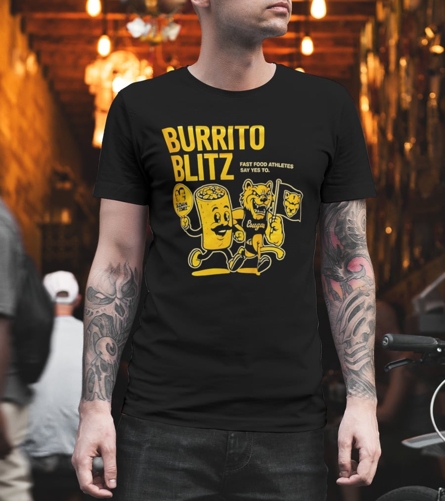 Burrito Blitz Fast Food Athletes Say Yes To Playful Mascot Race T-Shirt