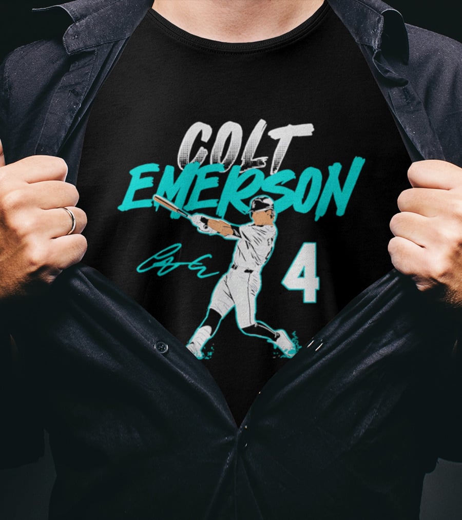 Colt Emerson Seattle Mariners Number 4 Slugger Swing Signature T-Shirt