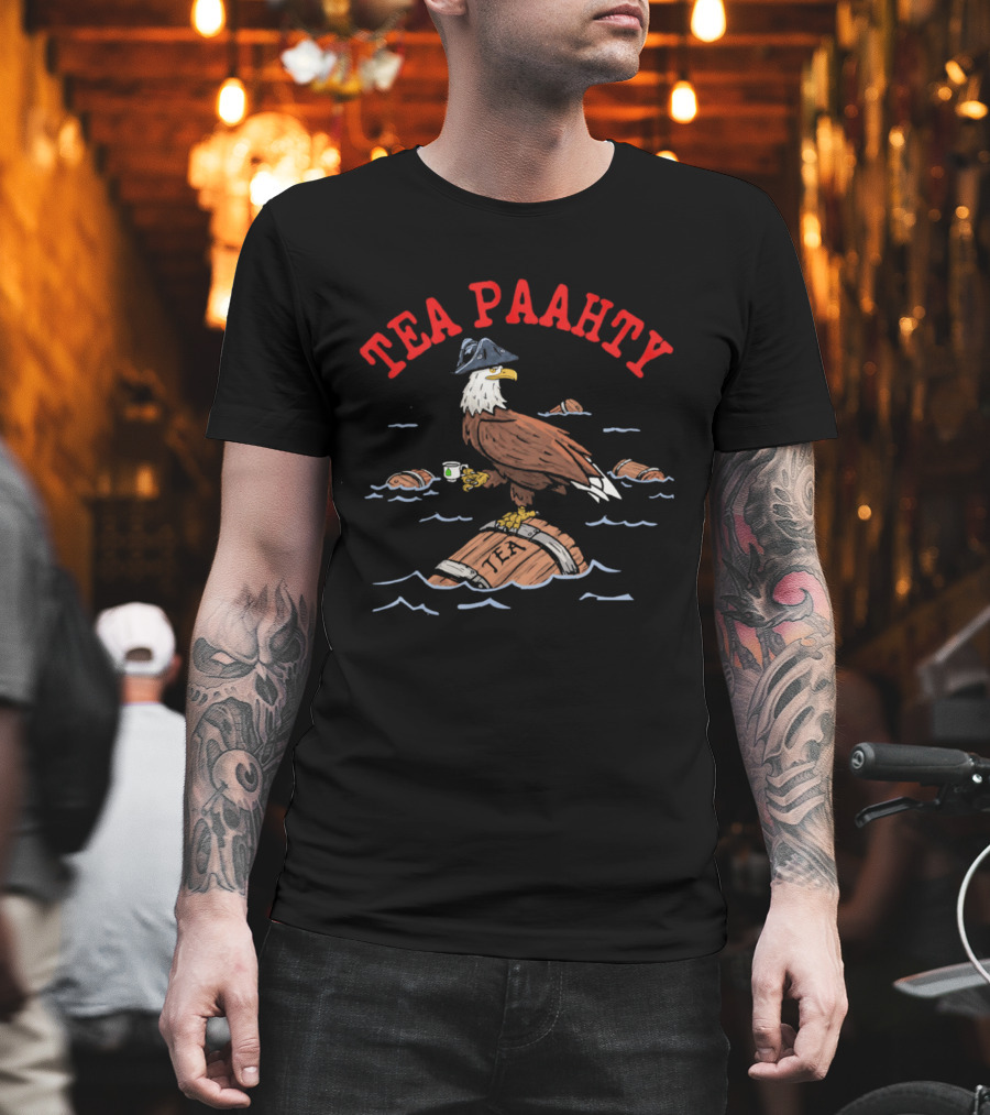 Tea Paahty Eagle With Tricorn Hat And Tea Cup On Barrel T-Shirt