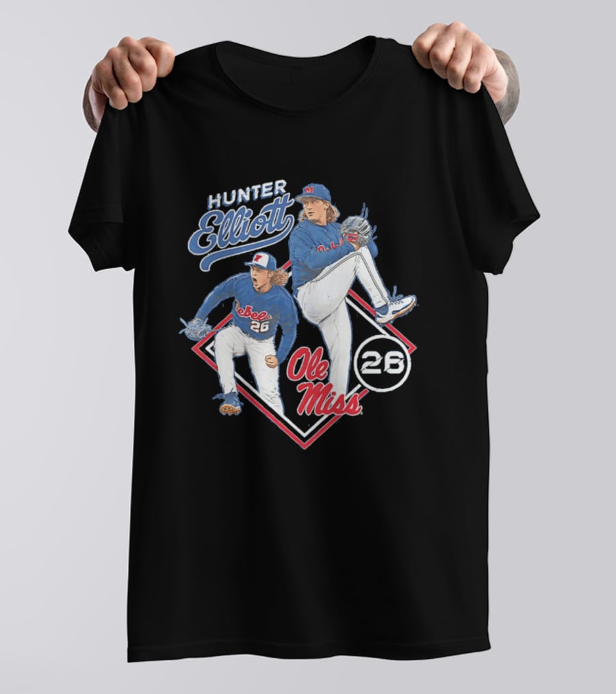 Hunter Elliott Ole Miss Rebels Baseball Pitcher 26 T-Shirt