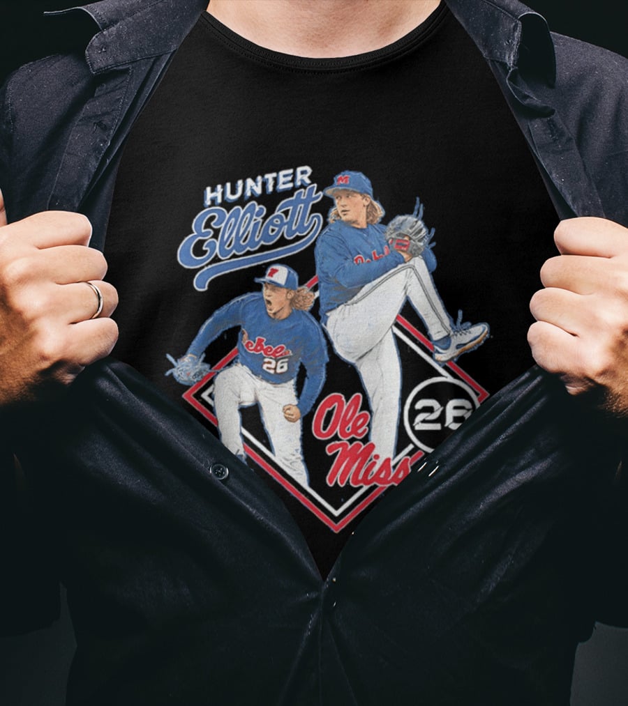 Hunter Elliott Ole Miss Rebels Baseball Pitcher 26 T-Shirt