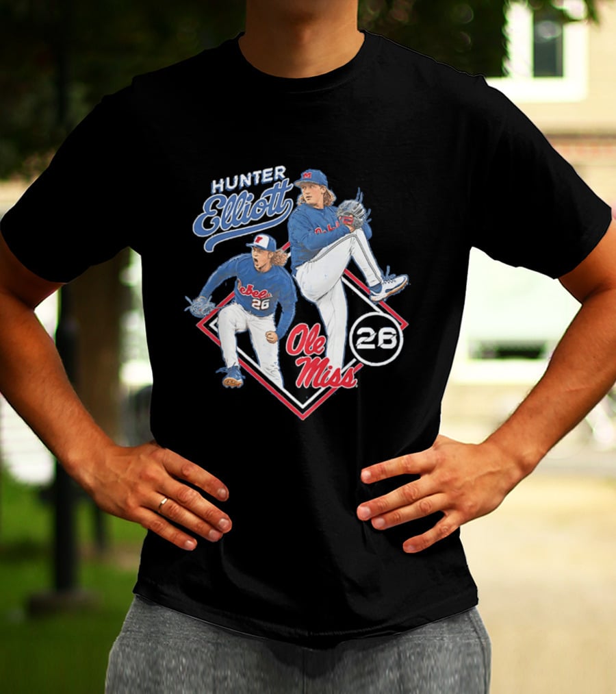 Hunter Elliott Ole Miss Rebels Baseball Pitcher 26 T-Shirt