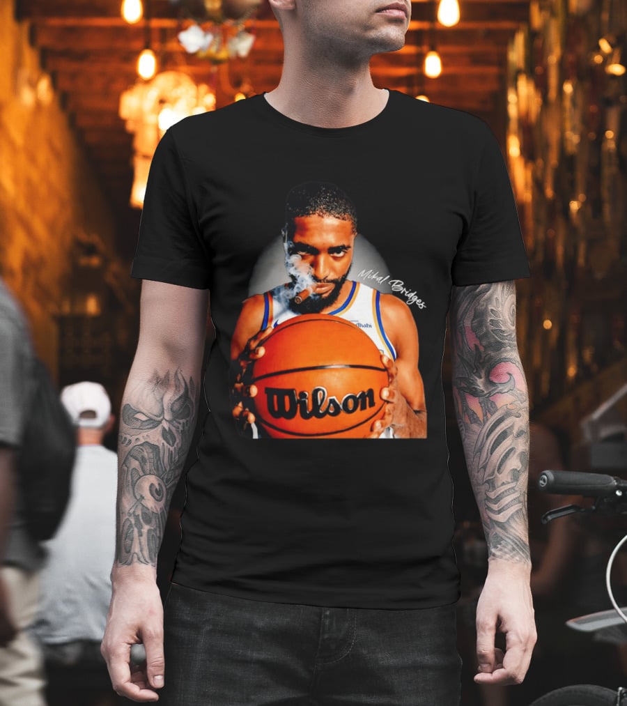Mikal Bridges Smoking Cigar New York Knicks Wilson Basketball T-Shirt