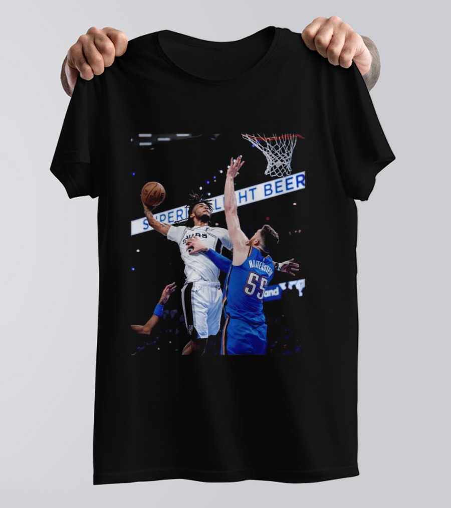 Spurs Dunk Over Hartenstein NBA Basketball Action T-Shirt