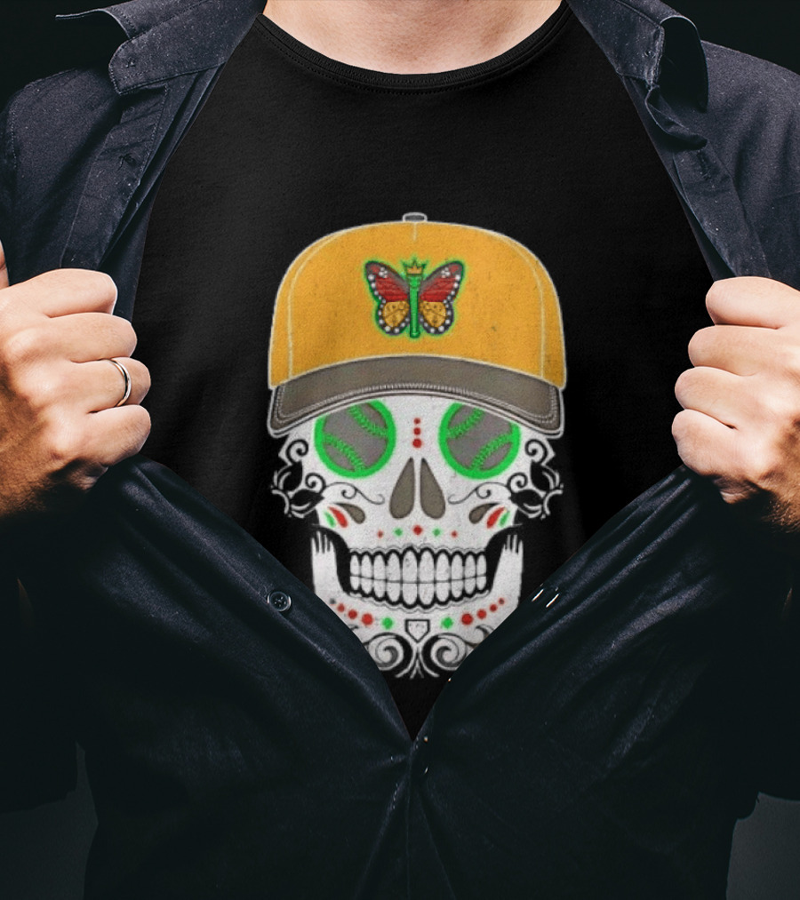Eugene Emeralds Sugar Skull Baseball Butterfly Cap T-Shirt