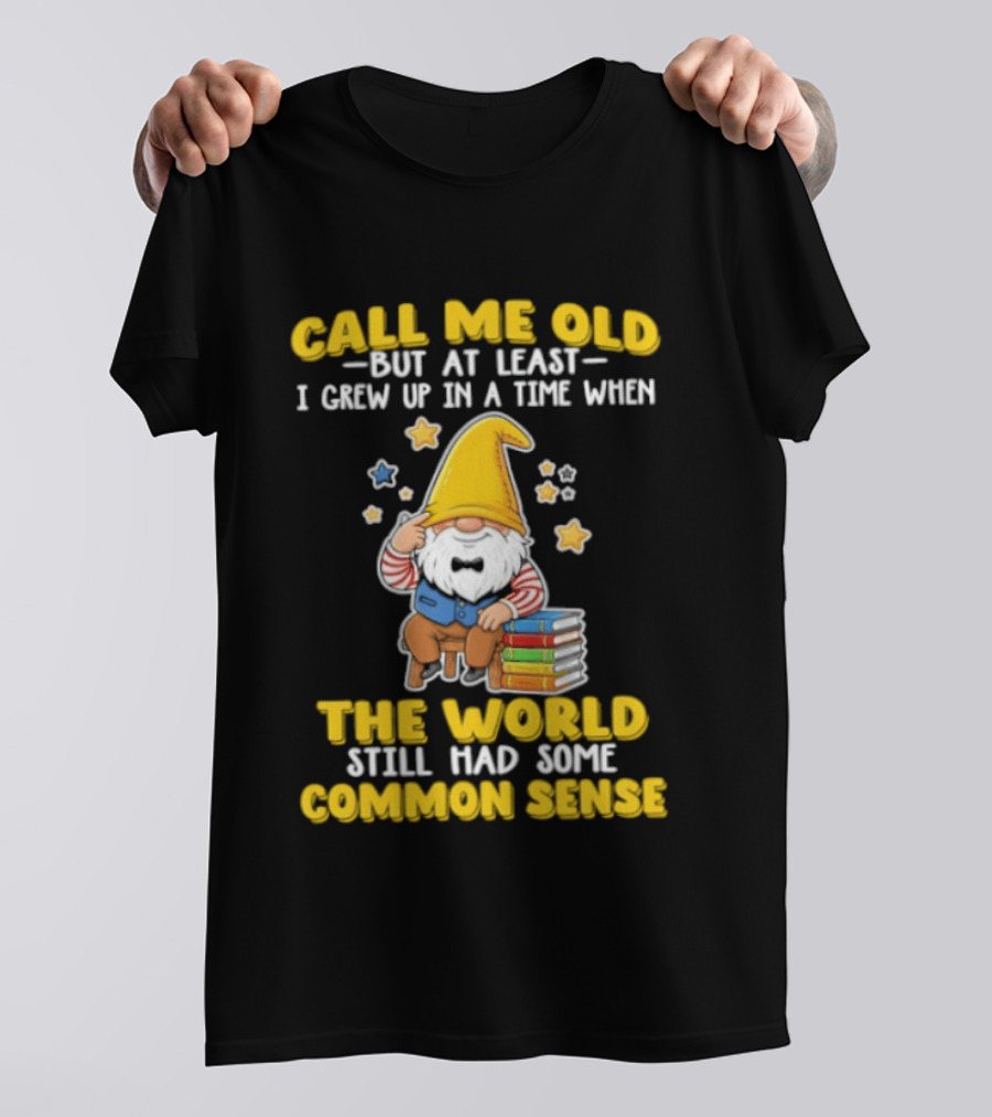 Call Me Old Gnome With Books And Stars Nostalgia For Common Sense T-Shirt